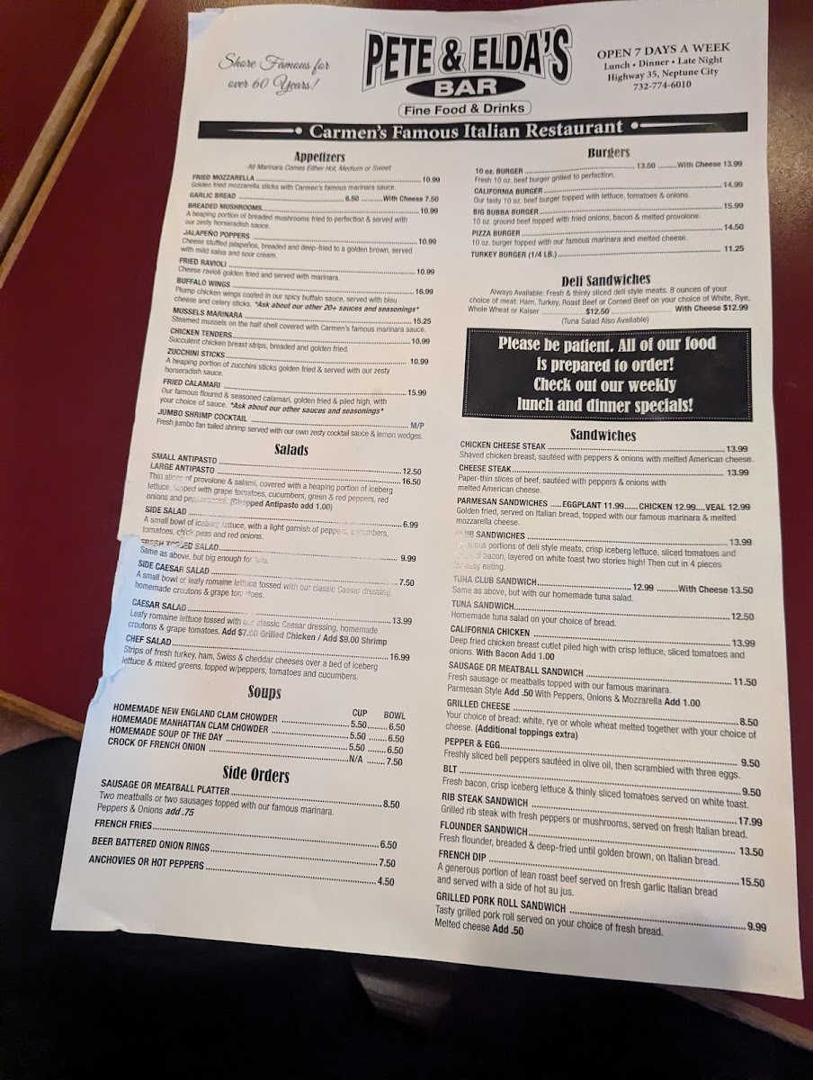 Pete & Elda's Bar / Carmen's Pizzeria Menu - Image 4