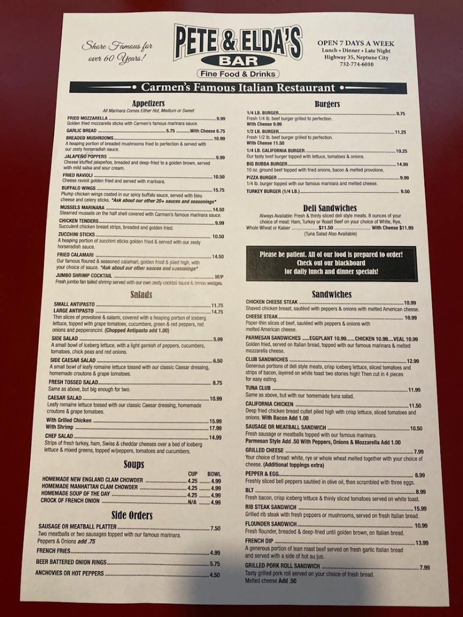 Pete & Elda's Bar / Carmen's Pizzeria Menu - Image 6